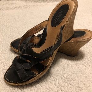 Born black leather wedge sandal